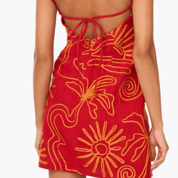 Parker Embroidered Red Linen Minidress Size 2 - Picture 2 of 2